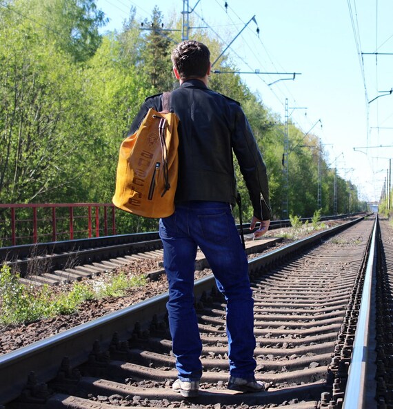 mens leather drawstring bag