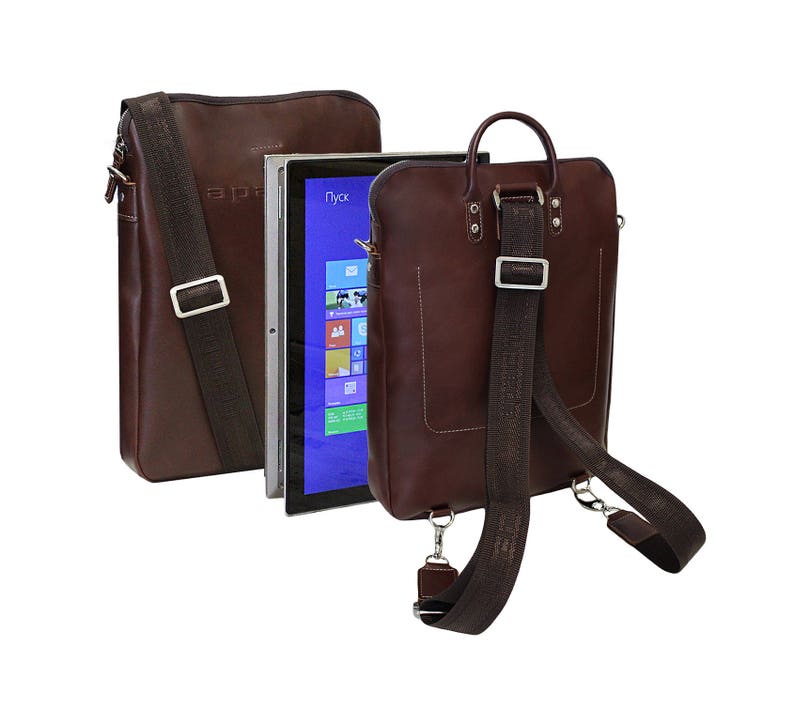 Slim laptop backpack GRANT brown bag Brown leather PC bag Brown leather laptop backpack Brown leather slip backpack Slip PC backpack