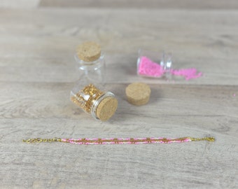 BRACELET Miyuki METALLIC BEADS, Mermaid Hair Design, Pink and Gold 3 twigs Bracelet, Boho Miyuki Bracelet, Gold Bracelets Homemade Jewelry