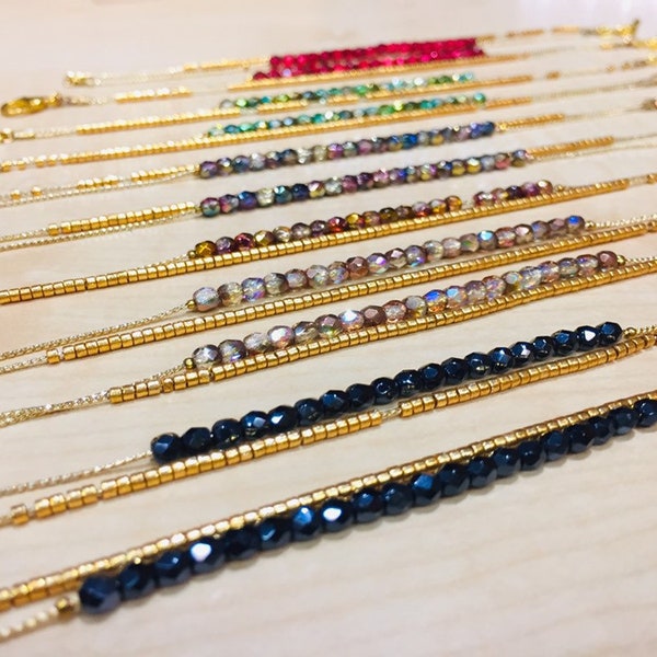 Bracelets Cristaux SWAROVSKI, cadeau parfait de Saint-Valentin, Cristaux de Swarovski et perles Miyuki, chaînette dorée, cadeau romantique