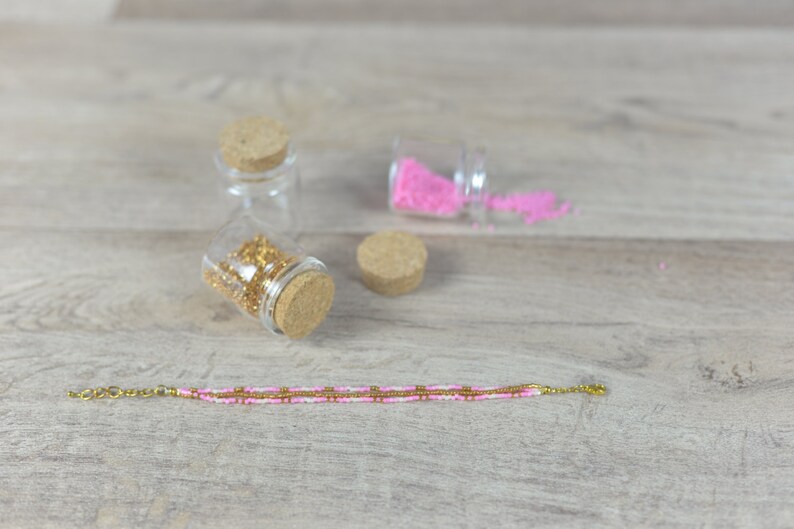 BRACELET Miyuki METALLIC BEADS, Mermaid Hair Design, Pink and Gold 3 twigs Bracelet, Boho Miyuki Bracelet, Gold Bracelets Homemade Jewelry image 1