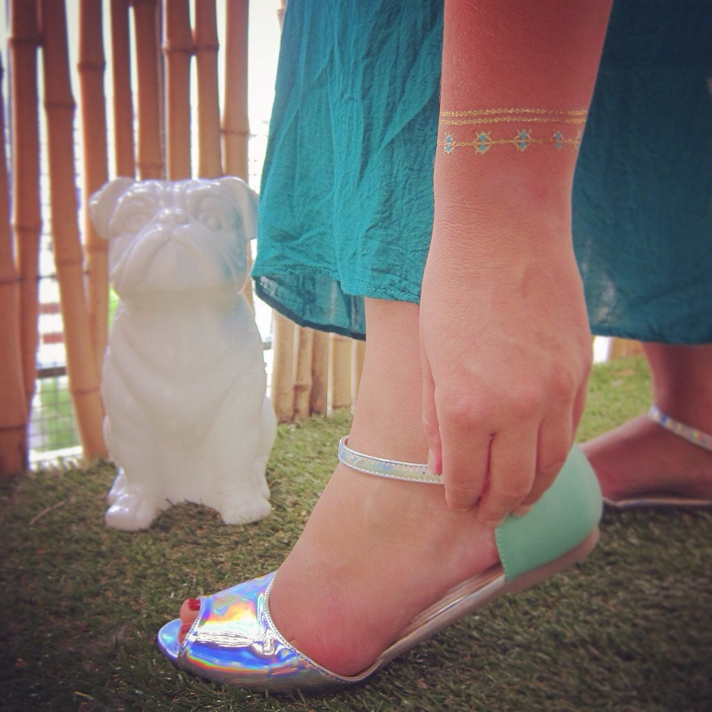 Metallic Temporary TATTOOS JEWELRY, METALLIC Tattoos, Gold and Turquoise Fake Tattoos, Skin