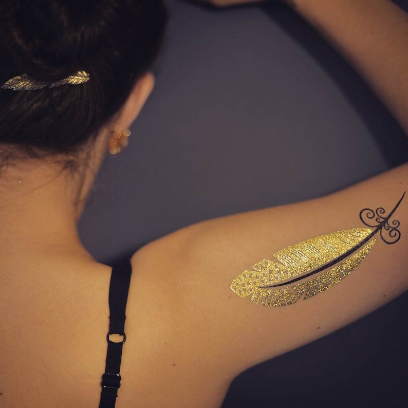 Goud en zilver veer Flash nep Tattoos Body Shimmer juwelen Etsy Nederland