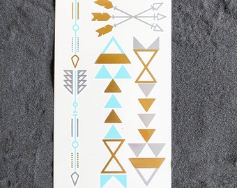 FLASH Gold Turquoise Tattoos, METALLIC Modern Tattoos, Arrow Bracelets Gold Temporary Tattoos, fake TATTOO, Gold Temporary Tattoos