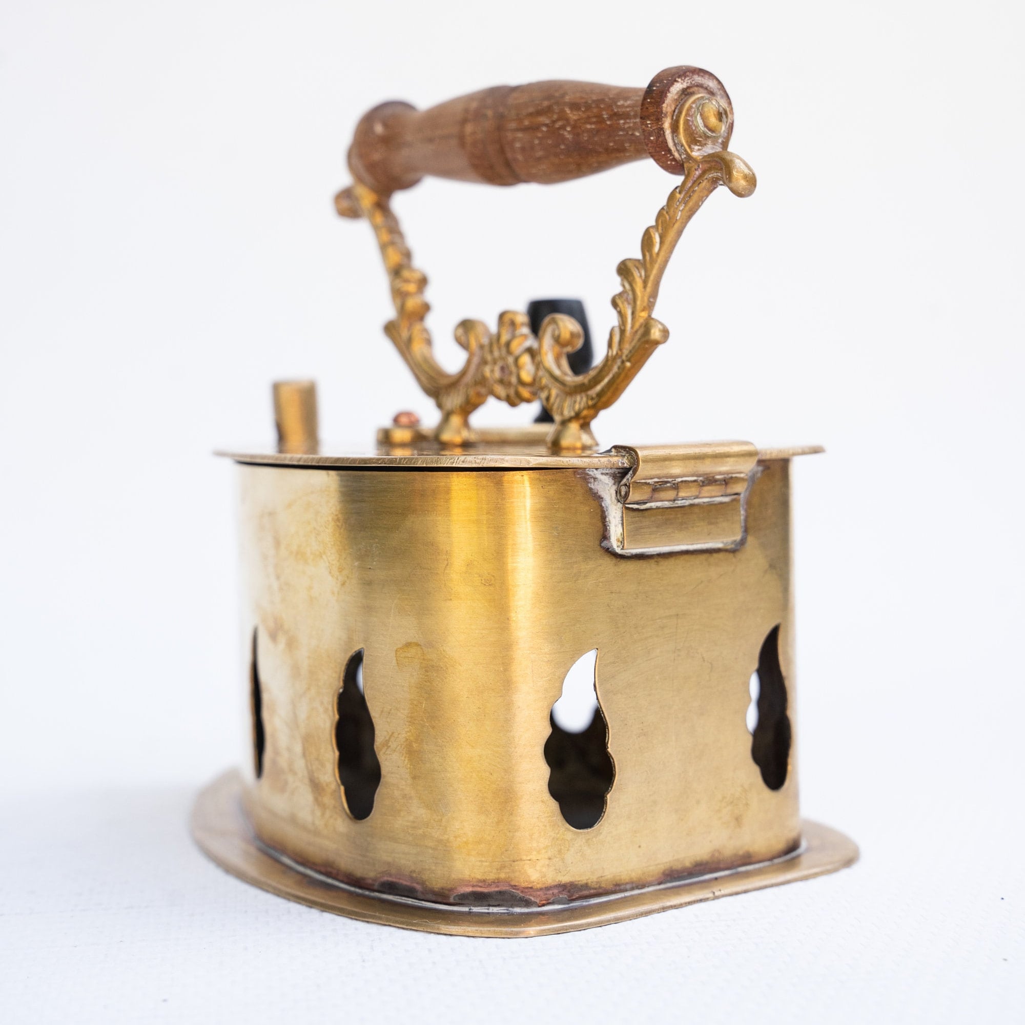 Vintage Brass Coal Iron 1920s With Wooden Handle Etsy