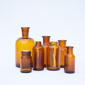 Vintage Amber Glass Apothecary Bottle Jar Container Alcohol Poison Chemist Pharmacy Decor Witch Craft