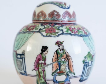 Chinese porcelain with flowers and geisha ginger jar.