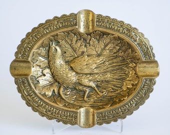 Antique Brass Ashtray With Phoenix Bird, Phoenix Bird Ashtray