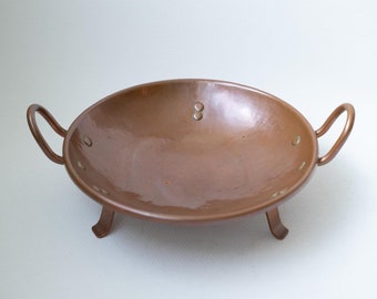 Antique copper dish on legs. circa 1920. Very rear Bowl.
