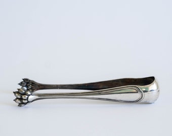 Beautiful Pair Antique French Sugar or Ice Cube Silver plated Monogram Tongs by Christofle Stamped c1900s 69.8 grams