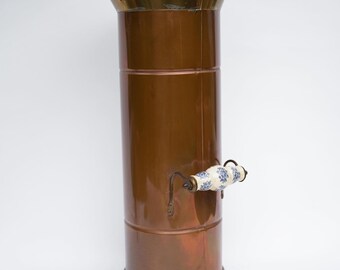 5Kan Vintage Mid Century Modern Copper Brass Umbrella Stand Ceramic Delft Handle