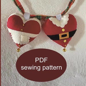 Mr and Mrs Claus felt hearts - Christmas ornament sewing pattern - Felt Sewing Pattern and tutorial