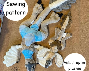 Patrón de costura de Velociraptor: descarga instantánea + tutorial. Dinosaurio de peluche DIY. Guía de peluches hechos a mano.