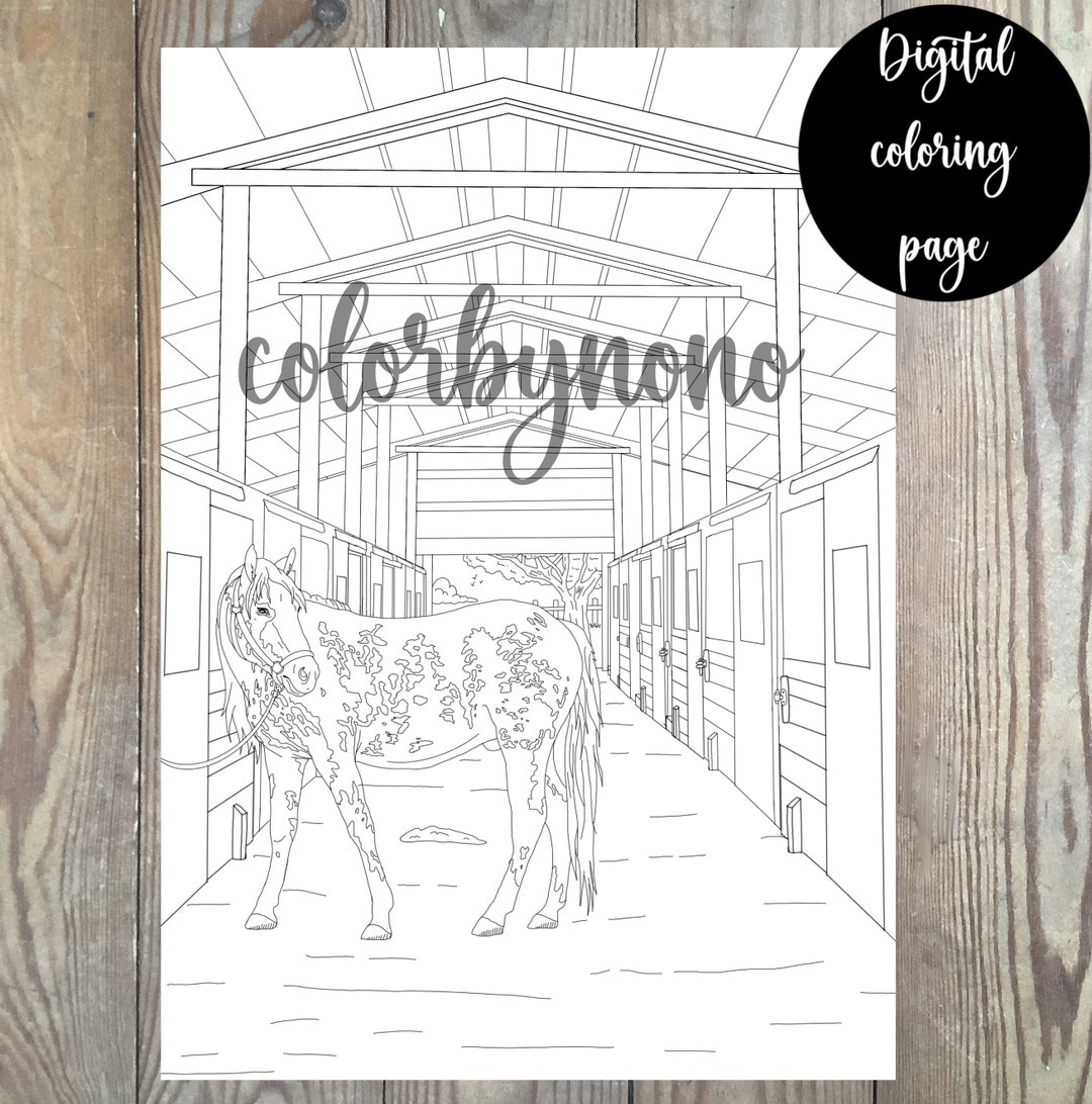 Horse Stable Coloring Page Digital Download to Print at Home Etsy