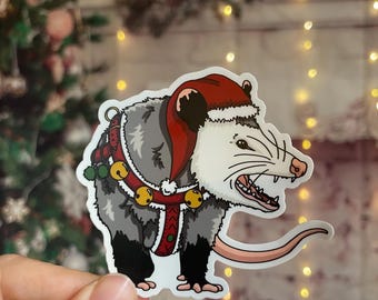 Christmas yelling opossum sticker - weatherproof 3 inch vinyl sticker