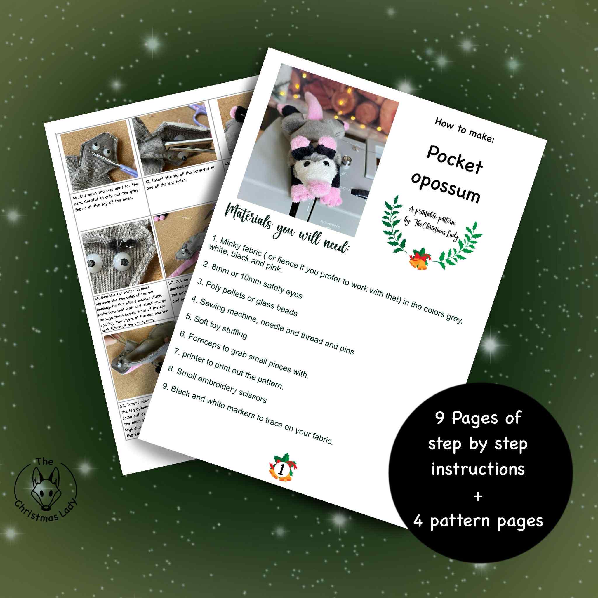 Pocket Plush Pattern Opossum Plush Sewing Pattern – DIY Pocket-size Stuffed Animal (digital ...