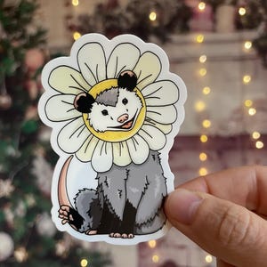Daisy opossum sticker - weatherproof 3 inch vinyl sticker