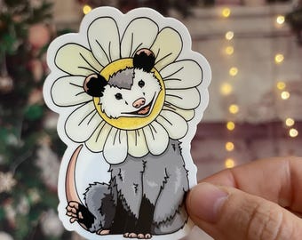 Daisy opossum sticker - weatherproof 3 inch vinyl sticker