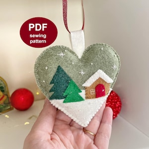 Felt heart Christmas ornament - Felt Sewing Pattern and tutorial