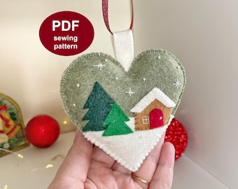 Felt heart Christmas ornament - Felt Sewing Pattern and tutorial