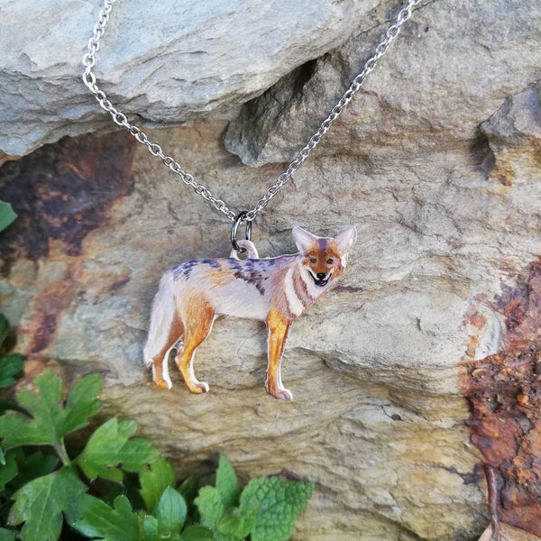 Coyote necklace, coyote, wild dog, wild dog necklace, wild coyote necklace, shrink plastic, handdrawn jewelry, coyote lover gift, coyotes