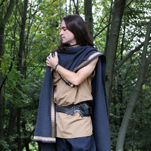 ANCIENT wool long CAPE- Greek roman chlamys + trimming Reenactment LARP viking celtic style circular fabric standard