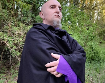 Svart ullkappa - Viktoriansk gotisk stil Noir vampyr 1800-talsåterskapande - cirkulärt tygstandard