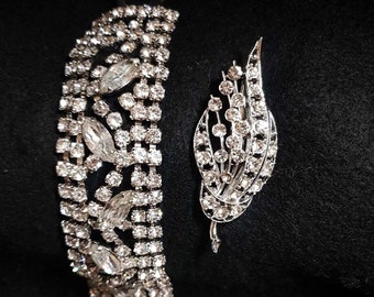 Stunning Navette Crystals  Rhinestone Set, Bracelet and Brooch 1950's 1960's