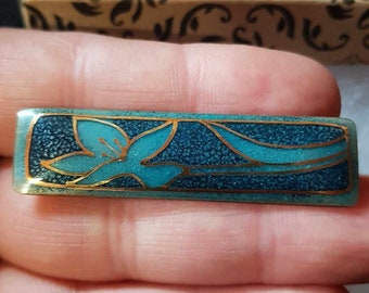 Vintage Floral Bar Brooch Artist Signed, Jules Perrier Quebec, Enamel on Copper