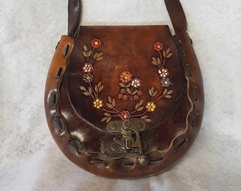 Vintage 1970's Hand Tooled Leather Handbag