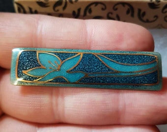 Vintage Floral Bar Brooch Artist Signed, Jules Perrier Quebec, Enamel on Copper