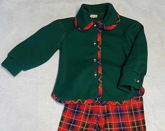 Vintage Tartan Outfit, Child's  2 Piece Set, Unisex 1960's 1970's
