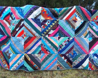 Gorgeous Block Quilt, Fabulous Handmade, with Istanbul/Moroccan Textile Backing   Circa 1950's 1960's