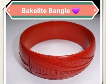 Bakelite  Bangle, Fabulous Carved Tangerine Bracelet Gorgeous Autumn Color Circa 1920's, 1930's Simichrome Tested