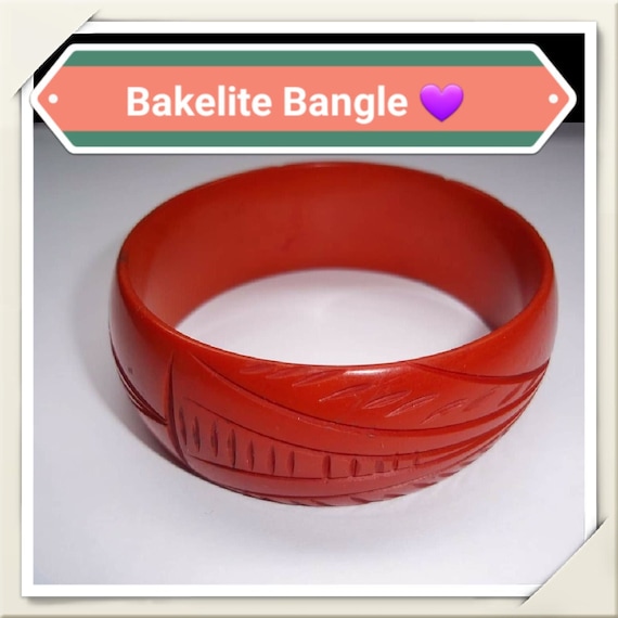 Bakelite  Bangle, Fabulous Carved Tangerine Brace… - image 1