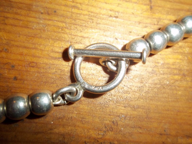 925 Silver Bead Necklace Graduated Beads Stamped with Toggle Clasp 64 Grams Gorgeous for the Holidays
