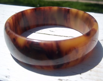 Bakelite Bangle, Butterscotch Tortoise Shell Gorgeous Autumn Color,  Simichrome Tested