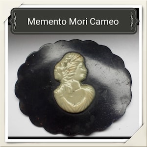 Early Victorian Gutta Percha and Celluloid Cameo Momento Mori Mourning Brooch