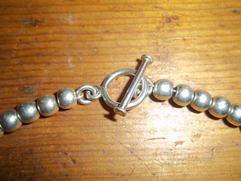 925 Silver Bead Necklace Graduated Beads Stamped with Toggle Clasp 64 Grams Gorgeous for the Holidays