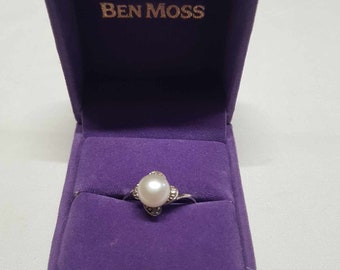 Vintage Art Deco 925 Silver Ring, Natural Pearl, Size 7