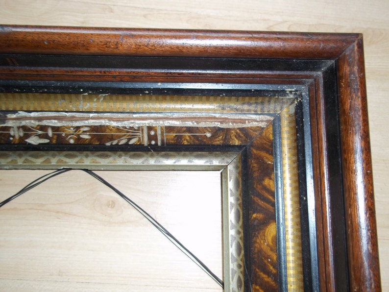 Eastlake Deep Cove Frame, Antique Victorian Carved/ Incised Black Walnut Tortoise Shell, Faux Burl Frame image 4