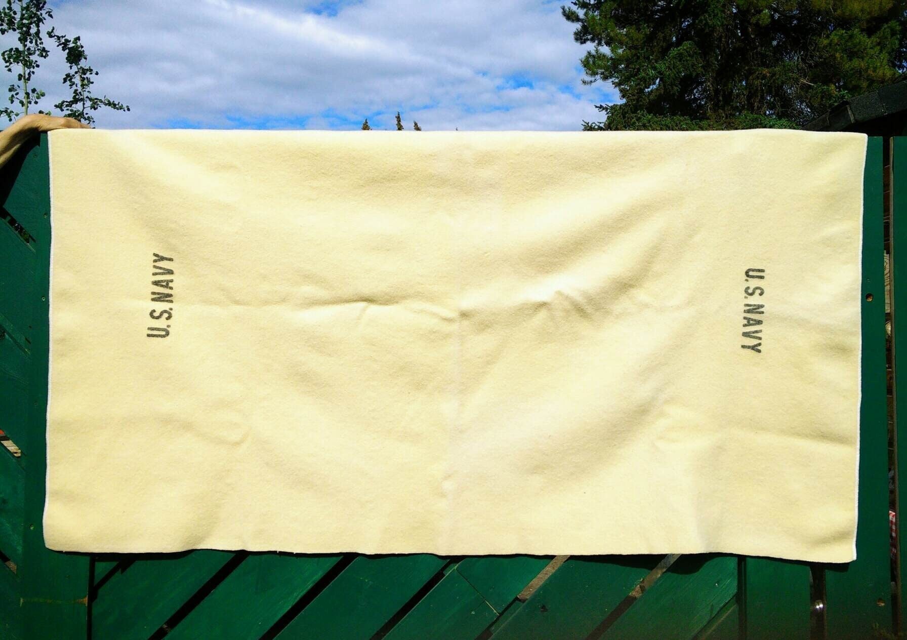 us navy 40s 40年代　海軍　ウールブランケット　ラグ　アイボリー Wool Blanket WWII US Navy 100% Pure Wool Bunk/ Twin Size Cozy for