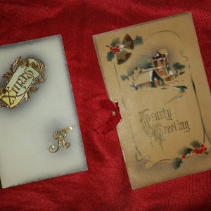 Antique 1900&#39;s Vellum Overlay and Embossed Cardstock Christmas Cards