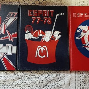 Ensemble d'annuaires, vintage Esprit ESMC École secondaire Macdonald-Cartier Sudbury Ontario 1976 à 1980