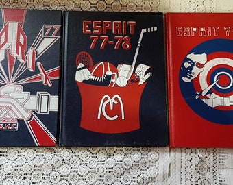 Set of Year Books, Vintage Esprit ESMC  École secondaire Macdonald-Cartier Sudbury Ontario 1976 to 1980