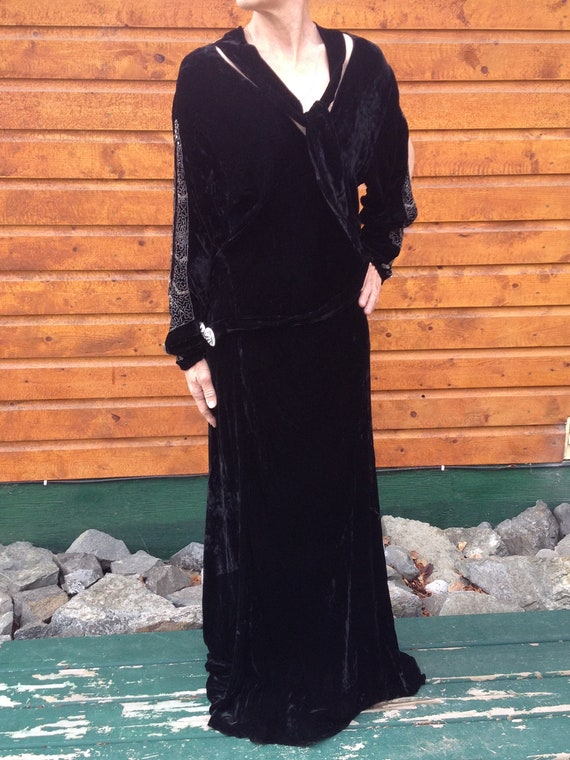 Authentic 1920's Art Deco Gown, Black Velvet and … - image 10