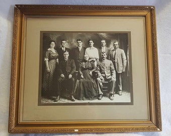 Antique Edwardian Family Photograph Framed Under Glass Circa 1901-1910