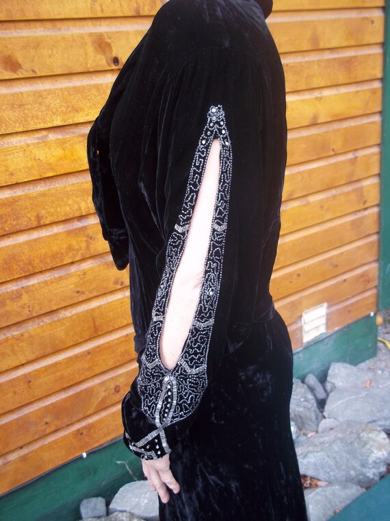 Authentic 1920's Art Deco Gown, Black Velvet and … - image 3