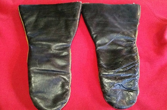 Gauntlet Mittens, Vintage Leather Motorcycle Flee… - image 2