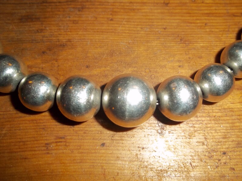 925 Silver Bead Necklace Graduated Beads Stamped with Toggle Clasp 64 Grams Gorgeous for the Holidays